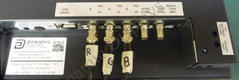 QES1517-217 accepts HD-15 VGA and 3,4,5-wire BNC video